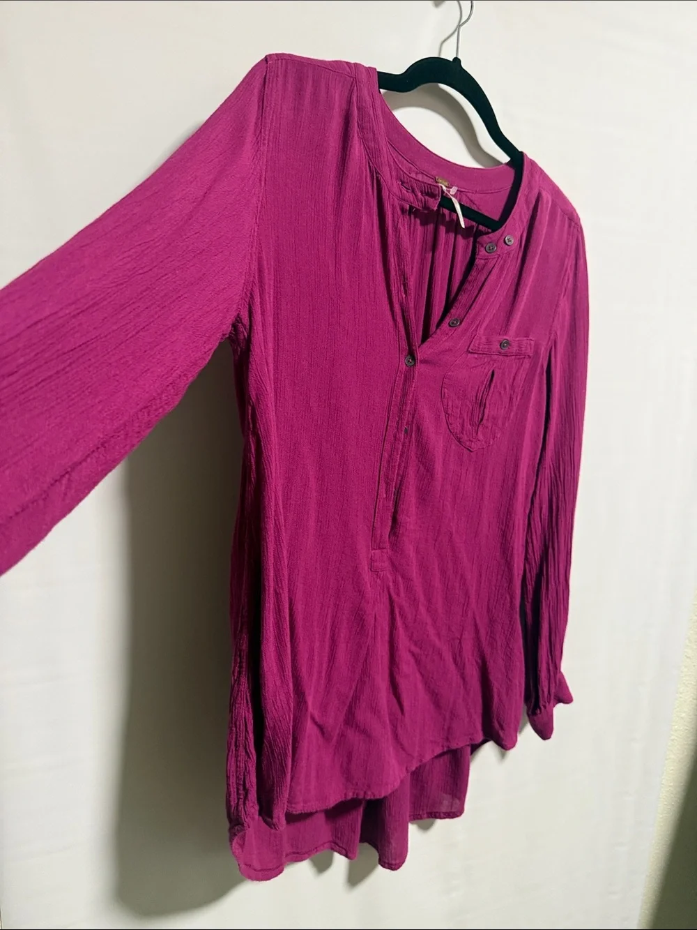 Free People New Romantics Magenta High-Low Button Tunic Top XS Fuchsia Boho